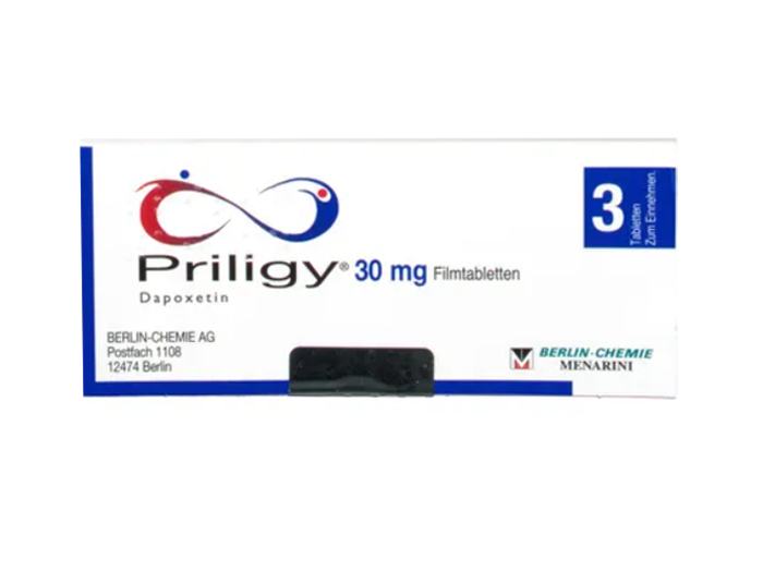 Packung Priligy 30 mg mit 3 Filmtabletten von Menarini